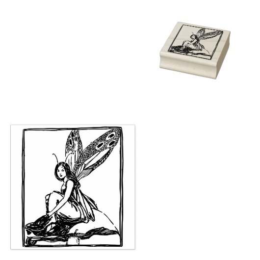 妖精がキノコの上に座っている ラバースタンプ (押印)