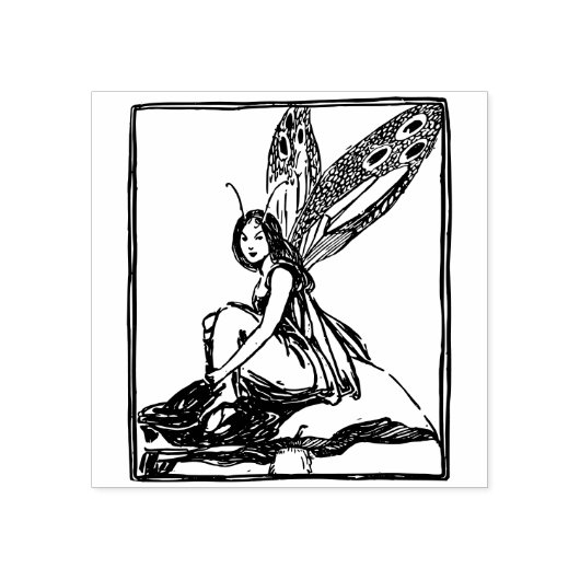 妖精がキノコの上に座っている ラバースタンプ (インプリント)