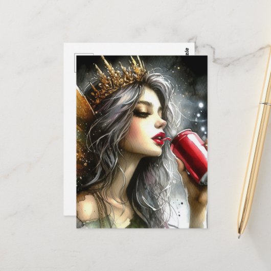 妖精がソーダを飲む ポストカード (正面/裏面インサイチュ)