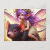 妖精がタスマニアデビルに乗るファンタジーアート ポストカード (正面)