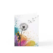 妖精がタンポポのカードを振空白のる