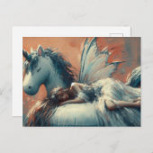 妖精が一角獣のプールの浮き上で眠っている ポストカード (正面/裏面)