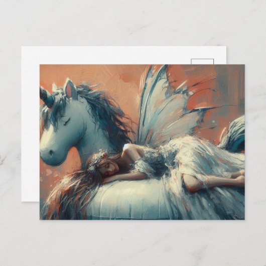 妖精が一角獣のプールの浮き上で眠っている ポストカード (正面/裏面)