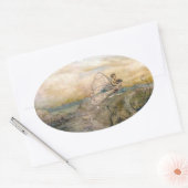 妖精が子どものステッカーで飛び立つ 楕円形シール (封筒)