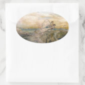 妖精が子どものステッカーで飛び立つ 楕円形シール (バッグ)