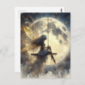 妖精が月の前で揺れ ポストカード (正面/裏面)