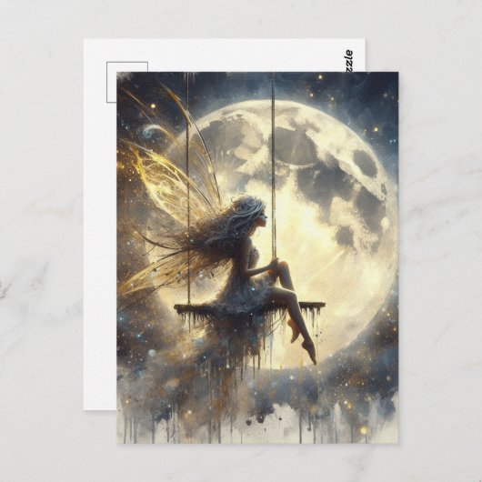 妖精が月の前で揺れ ポストカード (正面/裏面)