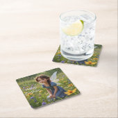 妖精が牧草地に スクエアペーパーコースター (インサイチュ)