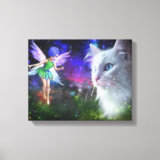 妖精が猫に出会う キャンバスプリント (正面)