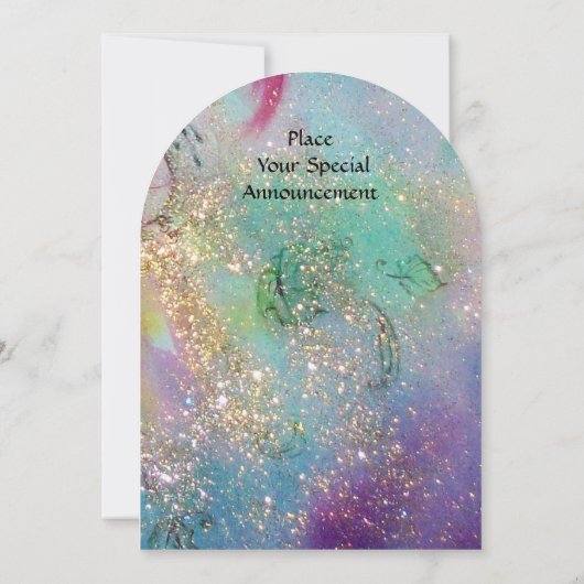 妖精が赤い花の青い黄色、緑の上で夢を見ている 招待状 (裏面)