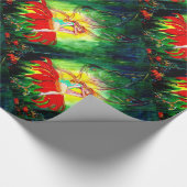 妖精が赤い花緑の黄色のファンタジーで夢を見る ラッピングペーパー (角)