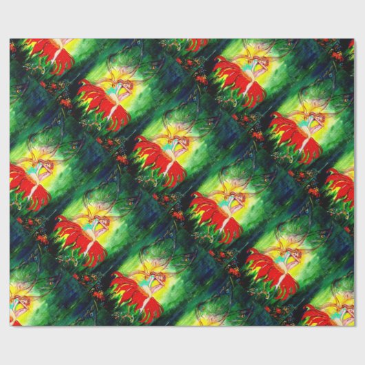 妖精が赤い花緑の黄色のファンタジーで夢を見る ラッピングペーパー (フラット)