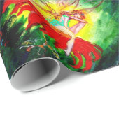 妖精が赤い花緑の黄色のファンタジーで夢を見る ラッピングペーパー (ロールコーナー)