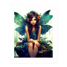 妖精が雨の中で座っている