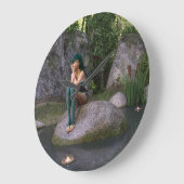 妖精が魅惑の池で ラージ壁時計 (傾斜)