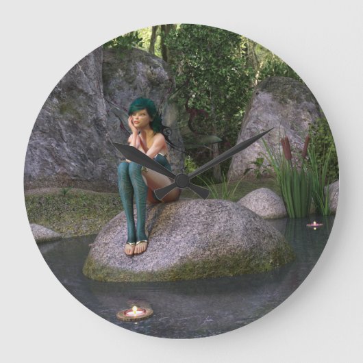 妖精が魅惑の池で ラージ壁時計 (正面)