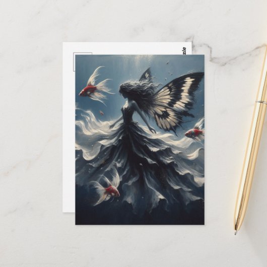妖精が魚と泳ぐ ポストカード (正面/裏面インサイチュ)