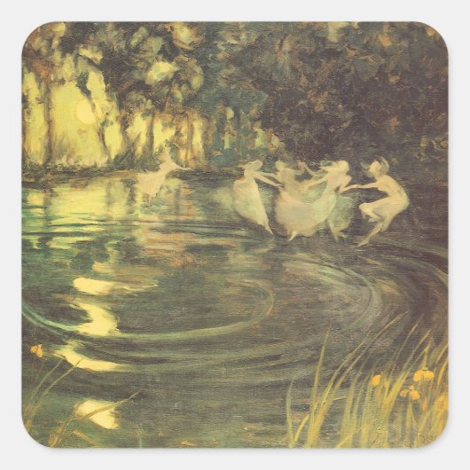 妖精たちがアーサー・ブラックによって舞うヴィンテージ・フェアリー・ダンス スクエアシール (正面)