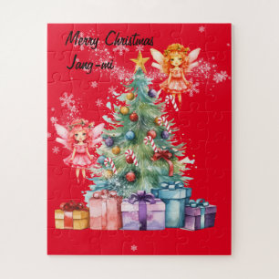 妖精たちがクリスマスツリーを飾っている ジグソーパズル