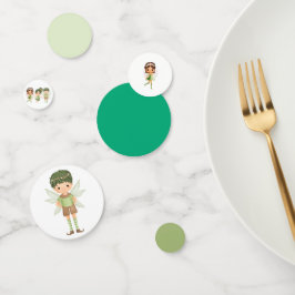 妖精たちが緑の紙鉢を身に着けて コンフェッティ