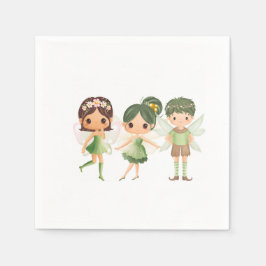 妖精たちが緑の紙鉢を身に着けて スタンダードカクテルナプキン