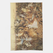 妖精たちの間でウサギ、ヴィンテージの童話 キッチンタオル (縦)