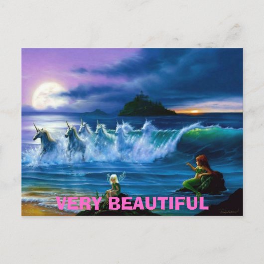 妖精たちは、人魚と一角獣(ユニコーン)で、とてもきれいです。 ポストカード (正面)