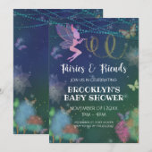 妖精とお友達 バタフライ グリッター ベイビーシャワー 招待状 (正面/裏面)