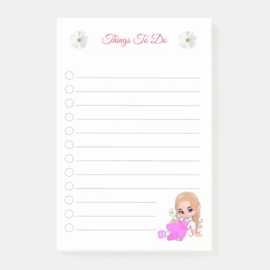 妖精とかわいいデイジーの花のやることリストノート ポストイット (正面)