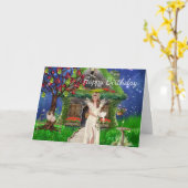 妖精とシャム猫の誕生日カード カード (黄色い花)