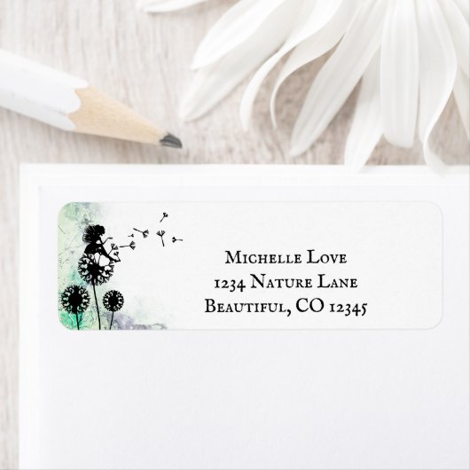 妖精とタンポポ種子フラワーガーデンアドレス ラベル (インサイチュ)