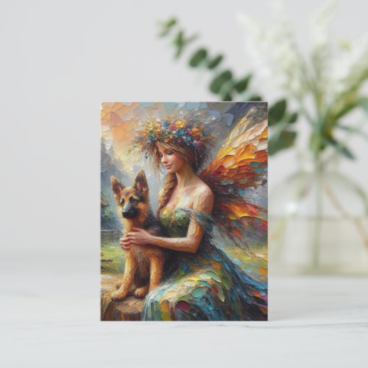 妖精とドイツの羊飼いの子犬 ポストカード (スタンド正面)