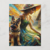 妖精とドイツの羊飼いの子犬 ポストカード (正面)