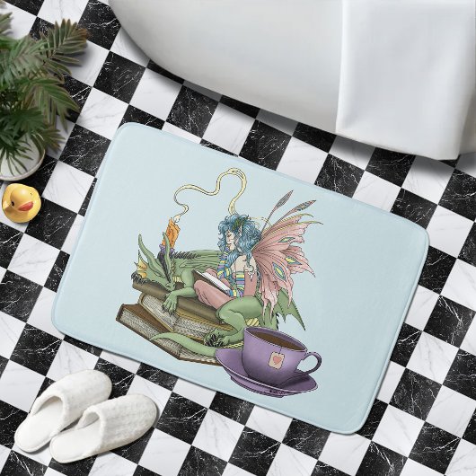 妖精とドラゴンの本とお茶の友情 バスマット