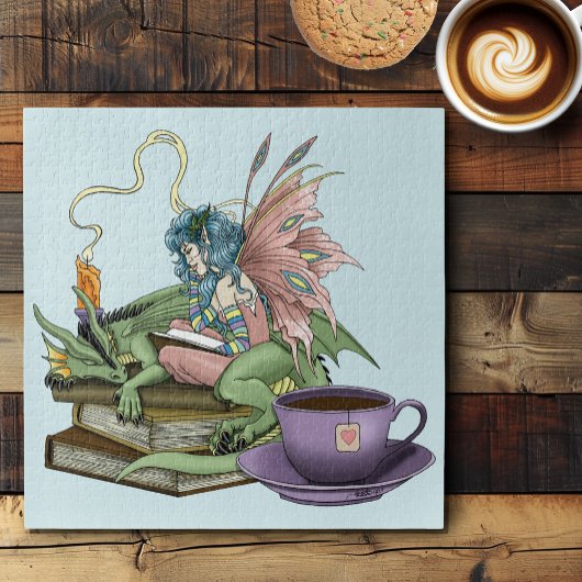 妖精とドラゴンの本と茶の友情 ジグソーパズル
