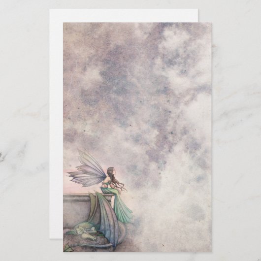 妖精とドラゴンファンタジーアート文房具 便箋 (正面/裏面)