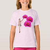 妖精とピンクの《植物》百日草の花 Tシャツ (正面)
