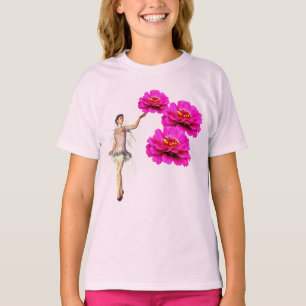 妖精とピンクの《植物》百日草の花 Tシャツ