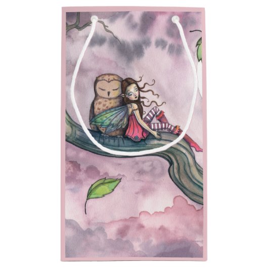 妖精とフクロウのお洒落ファンタジーアート スモールペーパーバッグ (裏面)