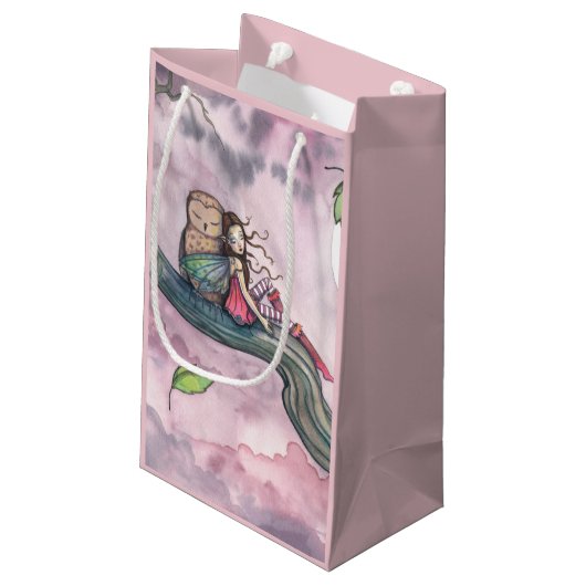 妖精とフクロウのお洒落ファンタジーアート スモールペーパーバッグ (裏面アングル)