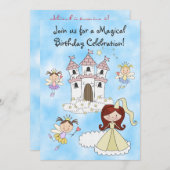 妖精とプリンセスと城の誕生日招待状 招待状 (正面/裏面)