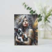 妖精とボストンのテリア犬ピー ポストカード (スタンド正面)