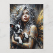 妖精とボストンのテリア犬ピー ポストカード (正面)