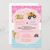 妖精とモンスタートラックの兄弟姉妹誕生日。 招待状 (正面/裏面)