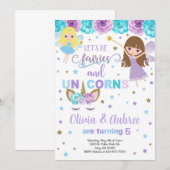 妖精とユニコーンの女の子の姉妹の招待状。 招待状 (正面/裏面)