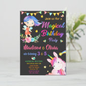妖精とユニコーンの誕生日の招待状2人の女の子 招待状 (スタンド正面)