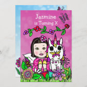 妖精とユニコーンの誕生日招待状 招待状 (正面/裏面)