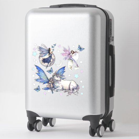 妖精とユニコーンスターズムーンファンタジーアートステッカー シール (スーツケース)