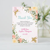 妖精とユニコーンフローラ金ゴールドグリッター1st誕生日 サンキューカード (スタンド正面)