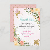 妖精とユニコーンフローラ金ゴールドグリッター1st誕生日 サンキューカード (正面/裏面)